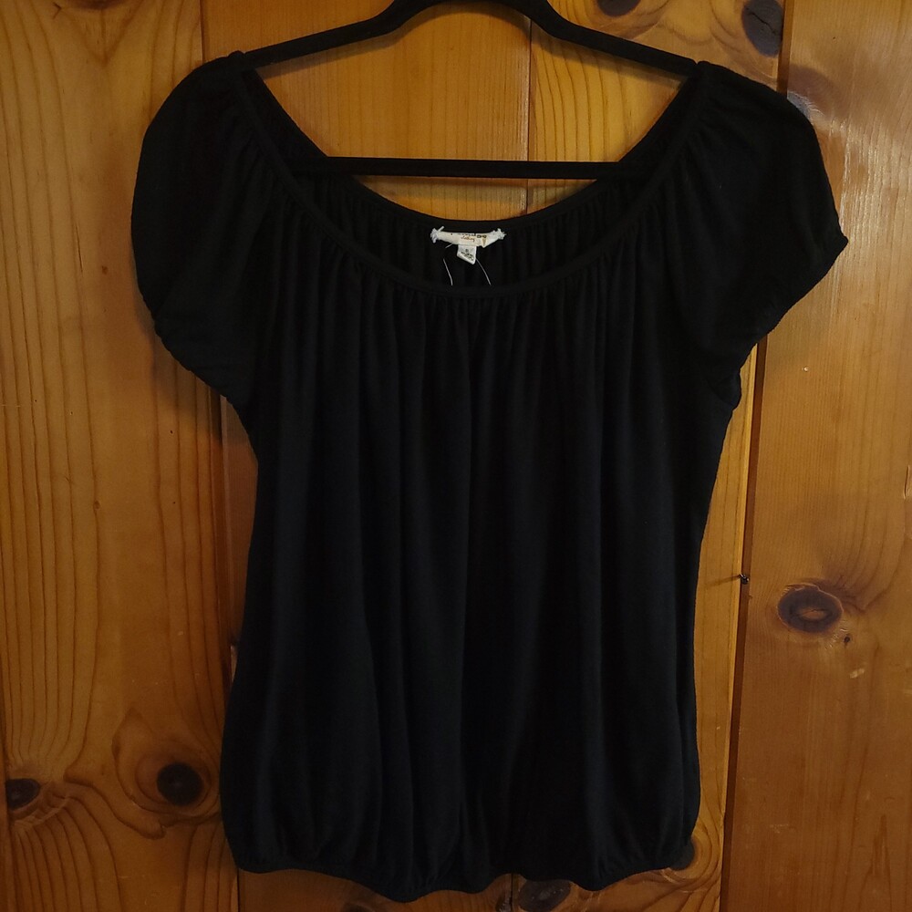 Anthropologie Porridge Clothing Black Small Short Sleeve Blouse casual boho vtg